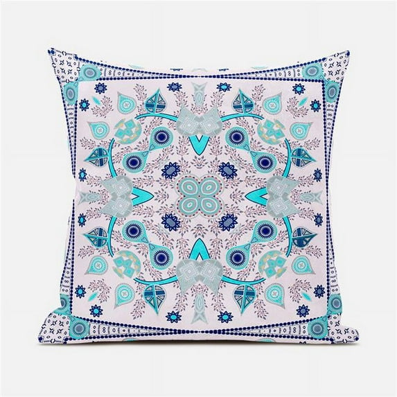 Paisley Leaf Geo Duo Indoor/Outdoor Pillow with Removable Cover in Light Pink Light Blue Navy Blue18x18