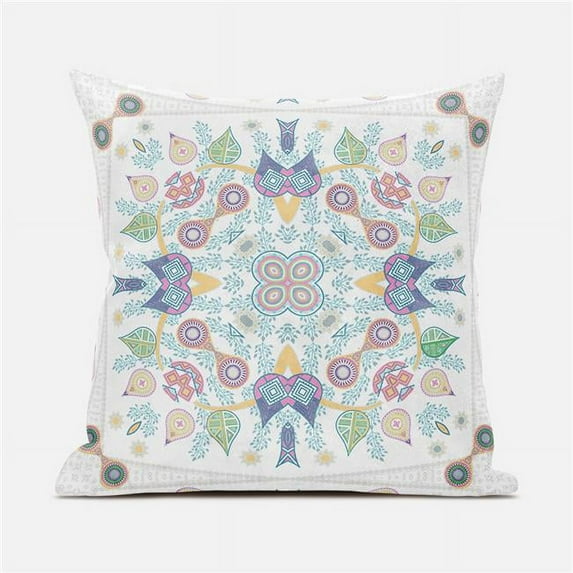 Paisley Leaf Geo Duo Indoor/Outdoor Pillow with Removable Cover in White Pink Yellow Light Green20x20