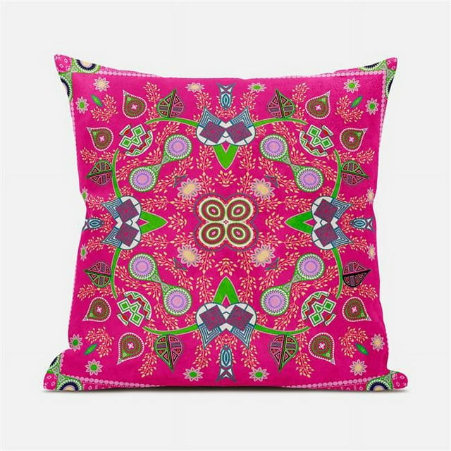Paisley Leaf Geo Duo Throw Pillow with Removable Cover in Hot Pink 16x16