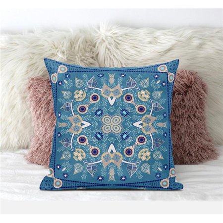 Paisley Leaf Geo Throw Pillow in Blue Light Blue Beige 18x18