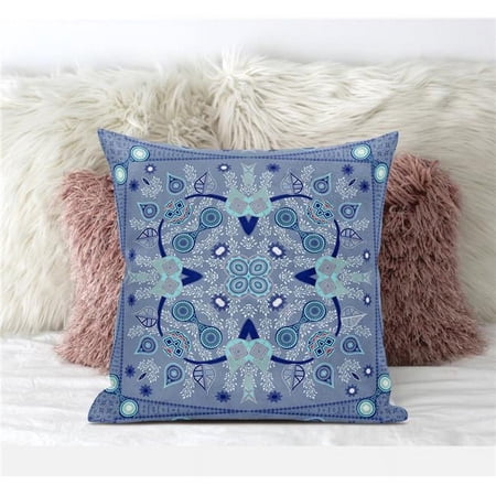 Paisley Leaf Geo Indoor/Outdoor Pillow in Dark Muted Blue Navy Light Blue 20x20