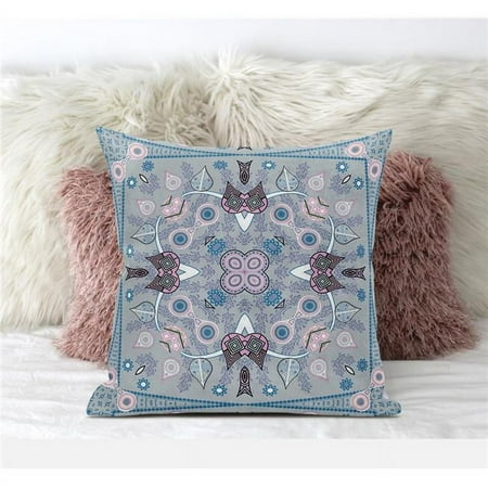 Paisley Leaf Geo Indoor/Outdoor Pillow in Gray Pink 18x18