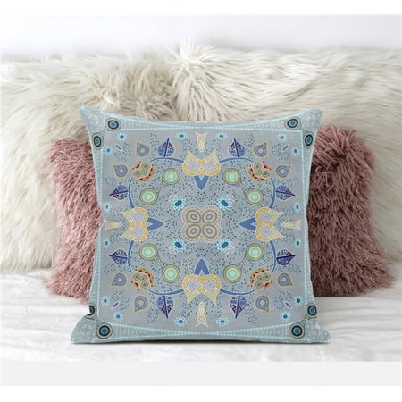 Paisley Leaf Geo Indoor/Outdoor Pillow in Light Gray Blue Yellow 28x28