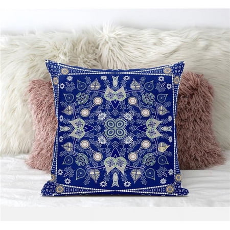 Paisley Leaf Geo Indoor/Outdoor Pillow in Midnight Blue Beige White 28x28