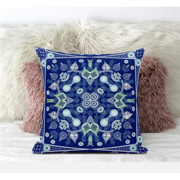 Paisley Leaf Geo Throw Pillow in Midnight Blue Green White 18x18