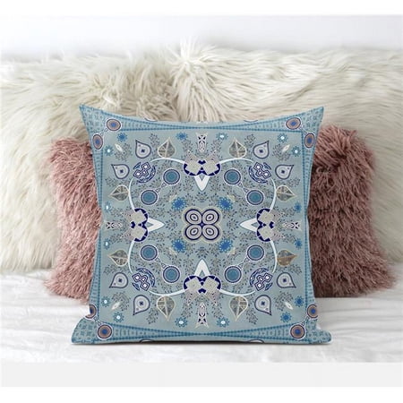 Paisley Leaf Geo Indoor/Outdoor Pillow in Muted Blue Beige White 26x26