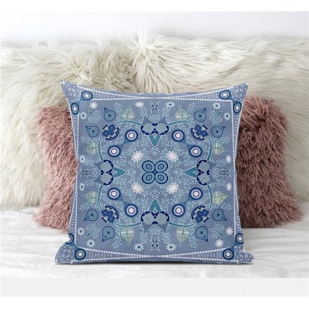 Paisley Leaf Geo Indoor/Outdoor Pillow in Muted Blue White 28x28