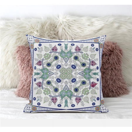Paisley Leaf Geo Indoor/Outdoor Pillow in Off-White Green 16x16