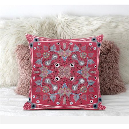 Paisley Leaf Geo Throw Pillow with Removable Cover in Red Gray Blue 20x20