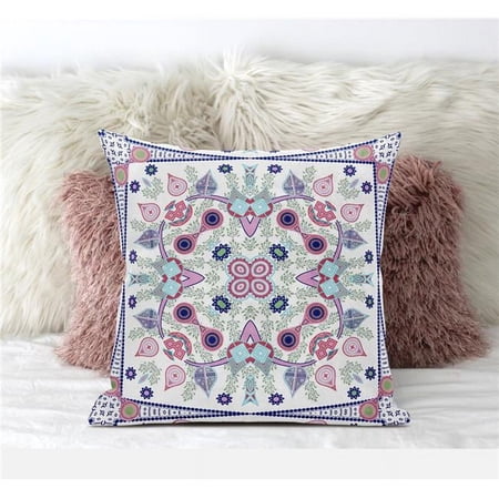 Paisley Leaf Geo Indoor/Outdoor Pillow in White Pink Light Blue 16x16