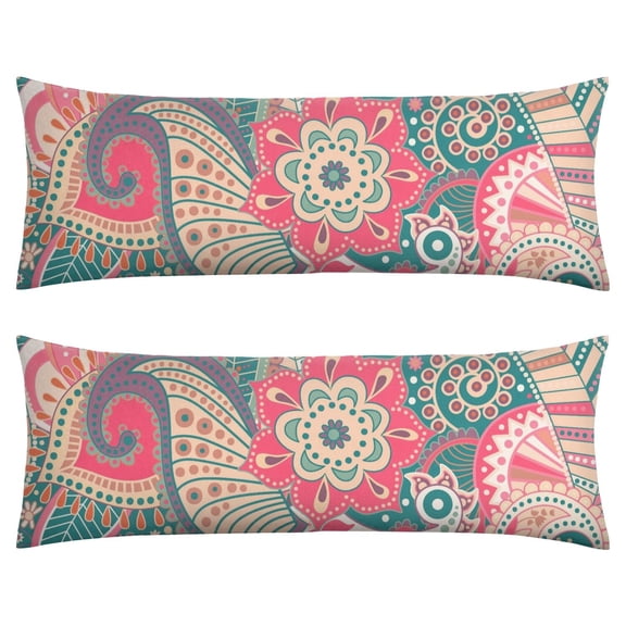 Paisley Long Body Pillow Cover - Vintage Bohemian Floral Print, Soft & Breathable Ethnic Fabric, Hidden Zipper, 20"x54" - Elegant Home Decor Gift for Side Sleepers & Pregnancy Support