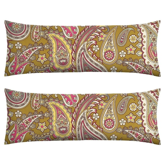 Paisley Long Body Pillow Cover - Vintage Bohemian Floral Print, Soft & Breathable Ethnic Fabric, Hidden Zipper, 20"x54" - Elegant Home Decor Gift for Side Sleepers & Pregnancy Support