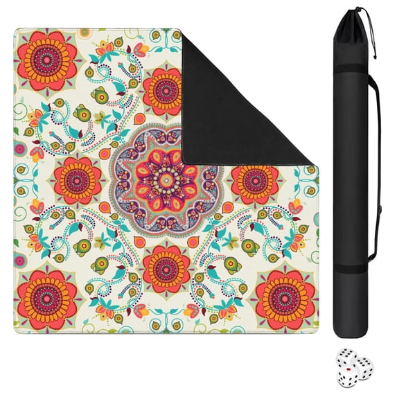 Paisley Mahjong Mat for Table, 31.5*31.5in Anti Slip American Mahjong Table Cloth, Noise Reduction, Neoprene Mah jongg Mat with Carrying Bag & 3 Dices, Mahjong Accessories Gift, Board Tile Games Mats