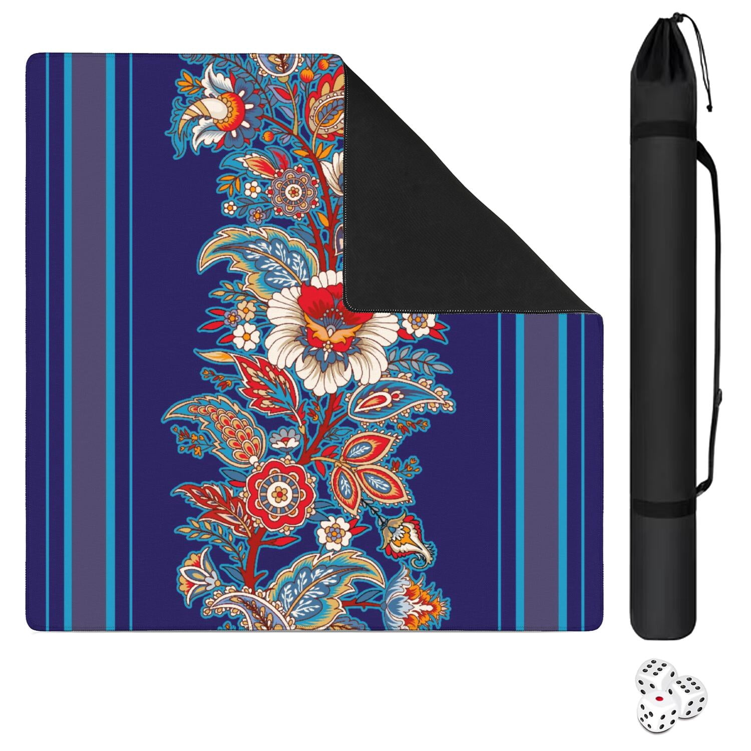 Paisley Mahjong Mat for Table, 31.5*31.5in Anti Slip American Mahjong Table Cloth, Noise Reduction, Neoprene Mah jongg Mat with Carrying Bag & 3 Dices, Mahjong Accessories Gift, Board Tile Games Mats