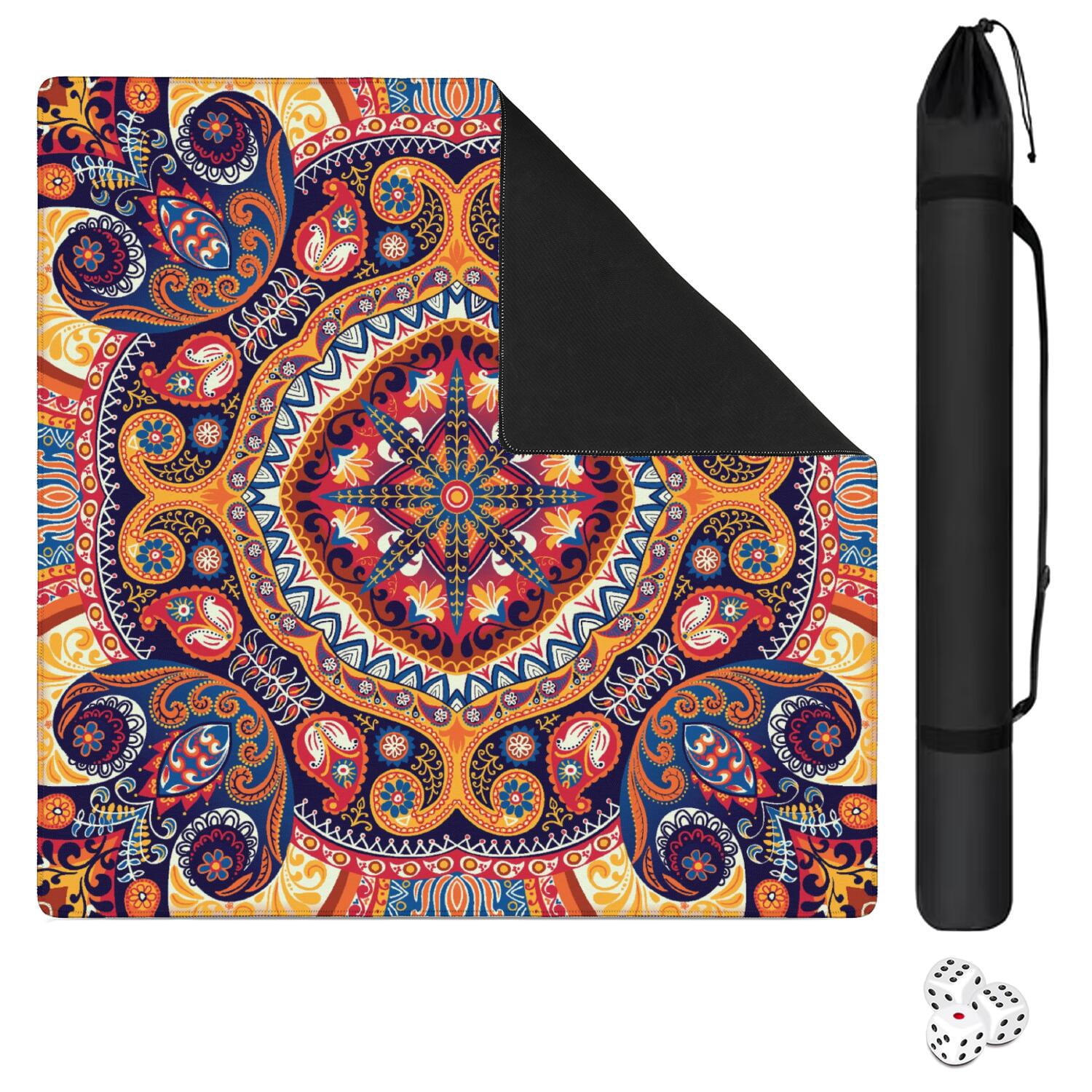 Paisley Mahjong Mat for Table, 31.5*31.5in Anti Slip American Mahjong Table Cloth, Noise Reduction, Neoprene Mah jongg Mat with Carrying Bag & 3 Dices, Mahjong Accessories Gift, Board Tile Games Mats