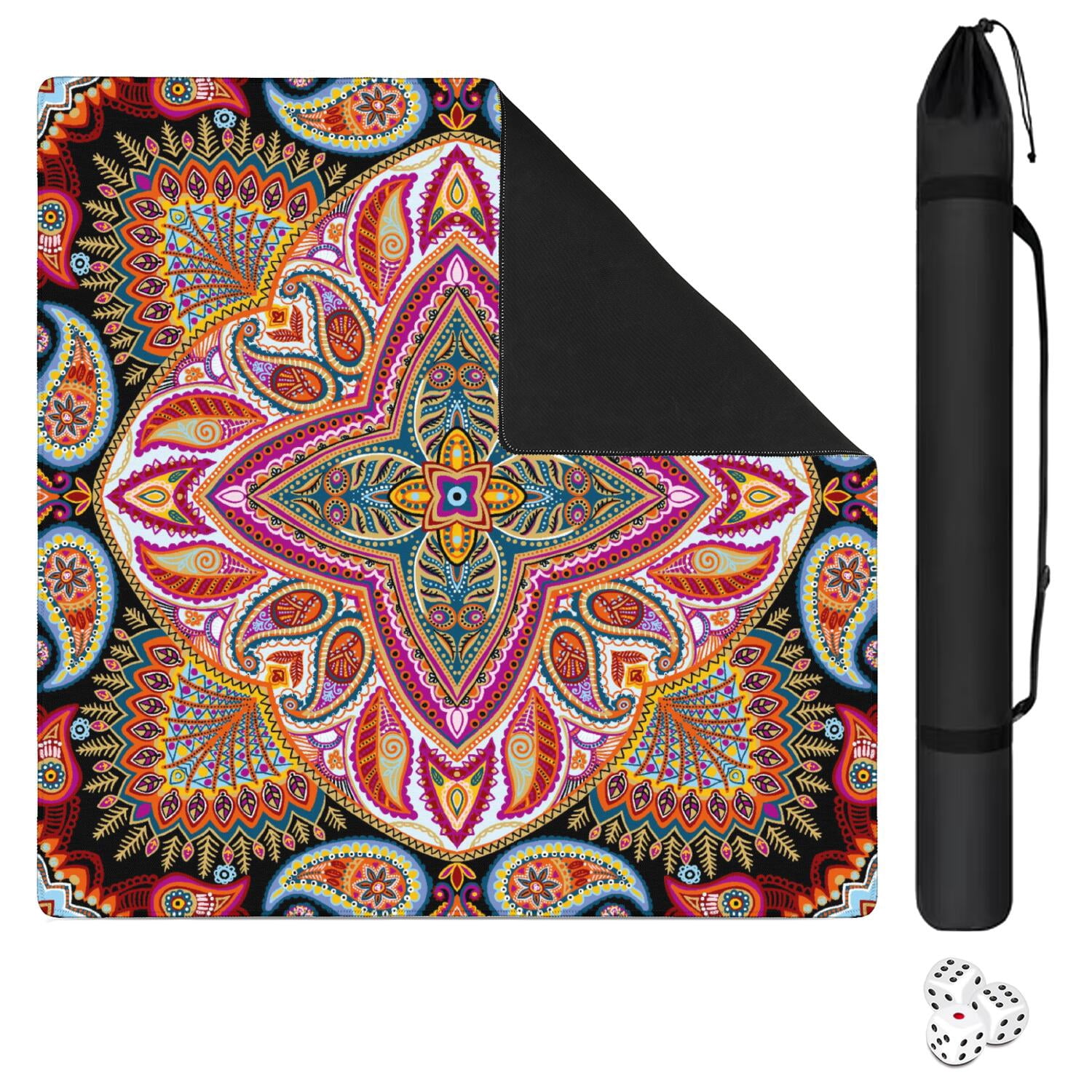 Paisley Mahjong Mat for Table, 31.5*31.5in Anti Slip American Mahjong Table Cloth, Noise Reduction, Neoprene Mah jongg Mat with Carrying Bag & 3 Dices, Mahjong Accessories Gift, Board Tile Games Mats
