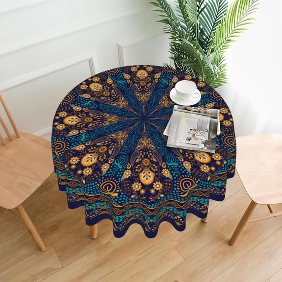 Paisley Mandala Round Tablecloth 60 Inch, Waterproof Stain Resistance Round Table Cloth Decorative Tablecloth Picnic Party Indoor Outdoor
