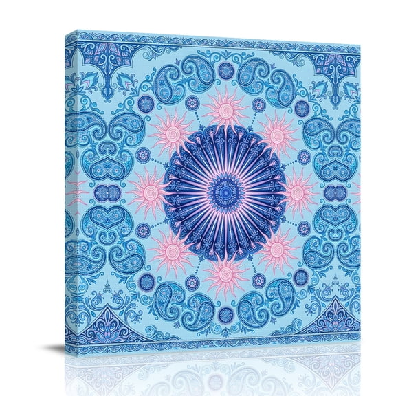 Paisley Mandalas Canvas Wall Art for Living Room, Boho Art Vintage Blue Purple Flower Pattern Poster Print Painting for Bedroom Office Home Decoration Wall Pictures Prepare To Hang 8"x8"