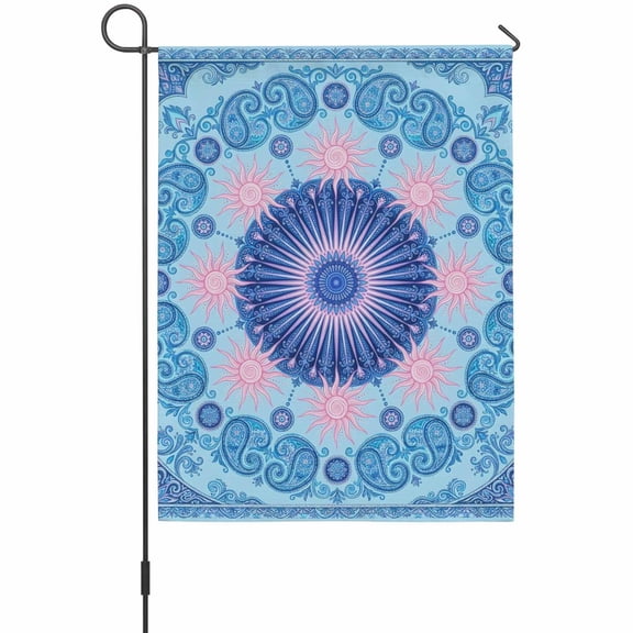 Paisley Mandalas Garden Flags For Outdoor, Boho Art Vintage Blue Purple Flower Pattern Small Double Side Yard Flags Weather Proof Garden Decor for Lawn Outside Holiday 12 x 18 Inches
