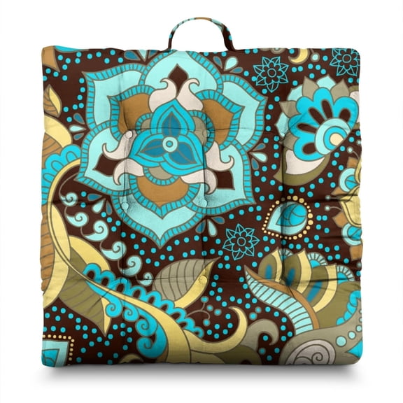 Paisley Meditation Cushion, Boho Floor Pillow, Square Pillow for Sitting on Floor, Yoga Cushion 22 x 22