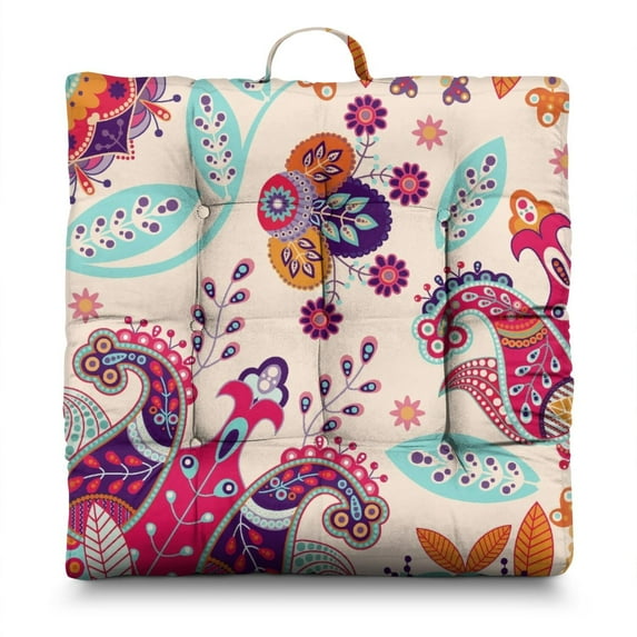 Paisley Meditation Pillow, Boho Square Floor Cushion for Yoga Sitting and Quiet Time 22 x 22