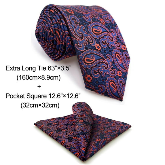 Paisley Mens Tie Blue Red Wedding Accessories Big and Tall for Suits