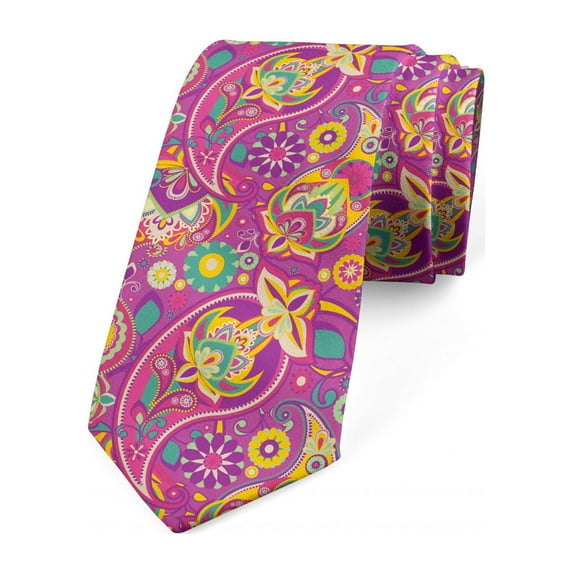Paisley Necktie, Colorful Paisley Inspired, Dress Tie, 3.7", Pale Fuchsia Multicolor, by Ambesonne