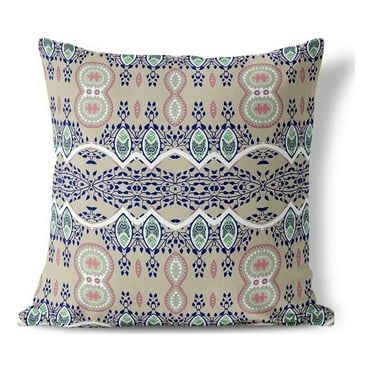 Paisley Oasis Indoor/Outdoor Pillow with Removable Cover in Beige 16x16