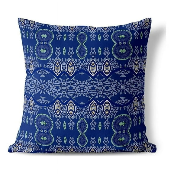 Paisley Oasis Indoor/Outdoor Pillow with Removable Cover in Blue 18x18