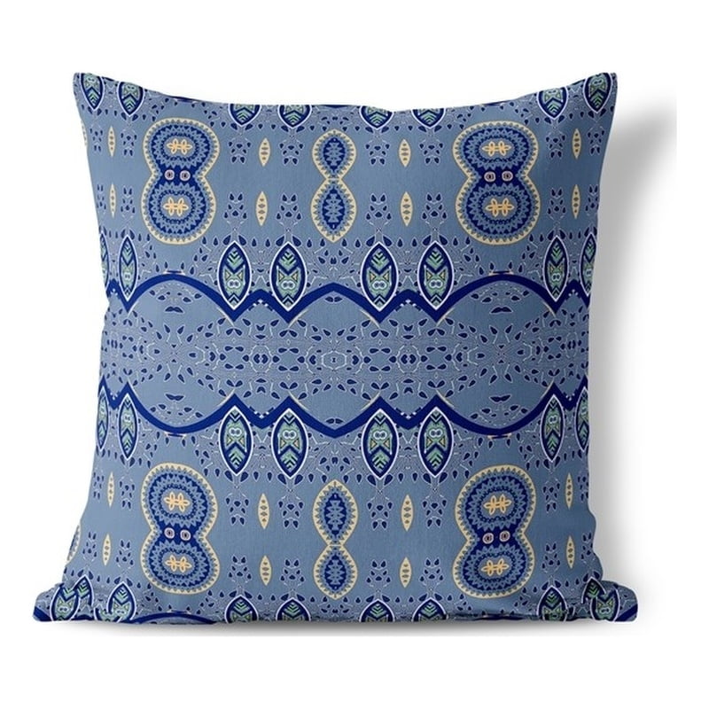 Paisley Oasis Blue Faux Suede 16" Square Throw Pillow