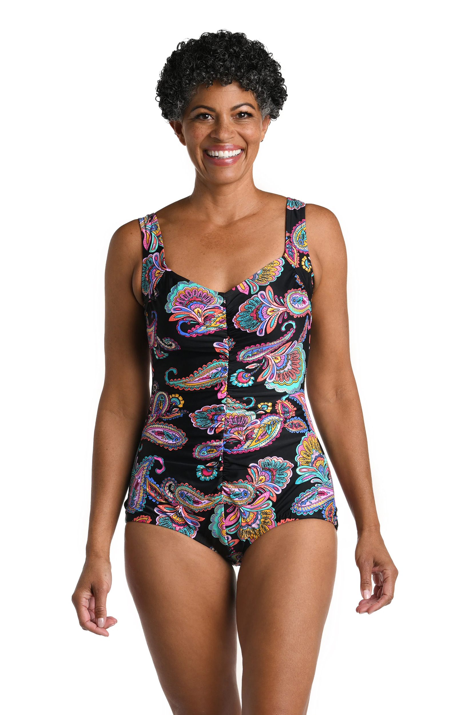 Penbrooke Women's One Piece Swimsuit With Mastectomy Pockets & Tummy Control - Shirred Front & Girl Leg Cut