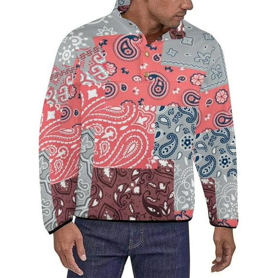 Paisley Patchwork Quilt Men's Stand Collar Sweater Long Sleeve Clothing Loose Fit Sports Sweater