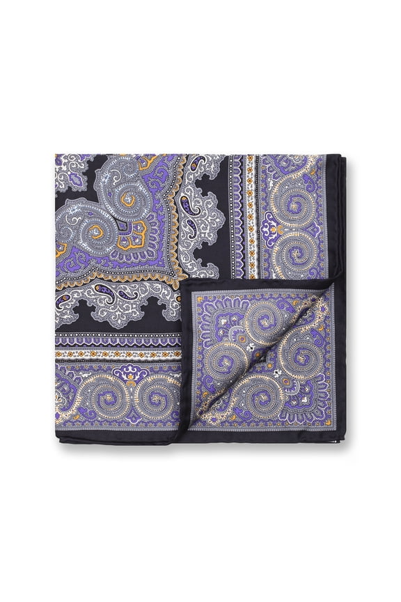 Mens 100% Silk Purple Paisley Pocket Square, Hand-Rolled, 43x43cm 17" x 17"