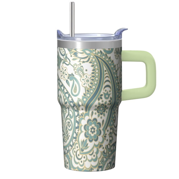 Paisley Pattern 20OZ Insulated Coffee Mug Stainless Steel Travel Tumbler with Lid Handle Straw