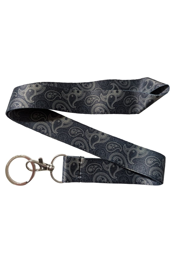 Paisley Pattern Black Gold Keychain Lanyard
