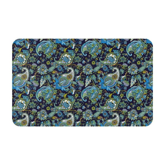 Paisley Pattern Blue Green Front Door Mat, Indoor Mats for Bedroom Bathroom Kitchen, Floor Mat Non-Slip, Soft Carpet Floor Cover Machine Washable Entryway Mat - 20x31.5in