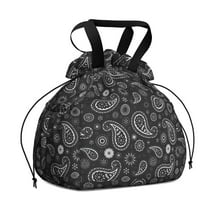 Paisley Pattern Drawstring Lunch Bag Women - Drawstring Lunch Bag Insulated for Work Office - Stain-Resistant Large Lunchbags for Women with Multi-Pockets
