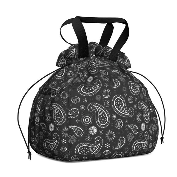 Paisley Pattern Drawstring Lunch Bag Women - Drawstring Lunch Bag Insulated for Work Office - Stain-Resistant Large Lunchbags for Women with Multi-Pockets