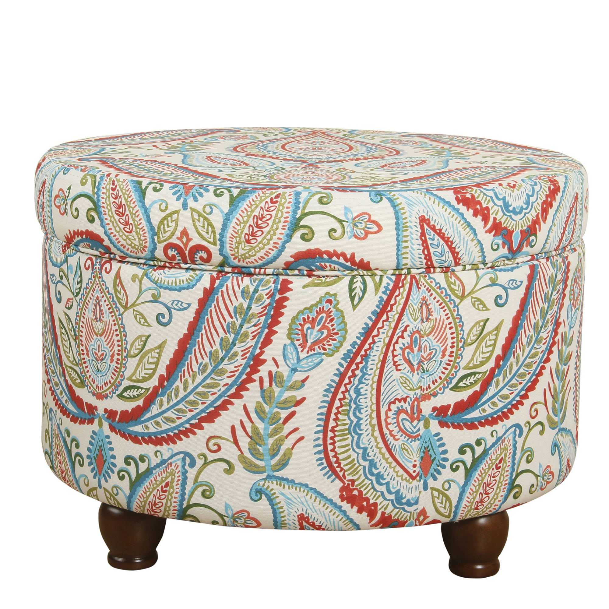 Paisley Pattern Fabric Upholstered Wooden Ottoman with Hidden Storage ...