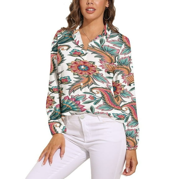 Paisley Pattern Flower Retro Long Sleeve Blouse Woman Streetwear Casual Shirts Summer Oversize Woman Streetwear Clothing Birthday Present