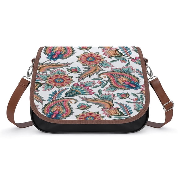 Paisley Pattern Flower Retro Vintage Crossbody Bag for Women Medium Leather Hobo Bags Shoulder Bag Classic City Leather Satchels