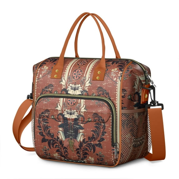 Paisley Pattern Insulated Lunch Cooler – Vintage Floral Print with Multi-Pockets for Women