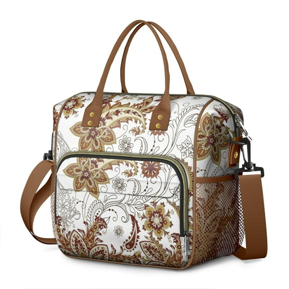 Paisley Pattern Insulated Lunch Cooler – Vintage Floral Print with Multi-Pockets for Women