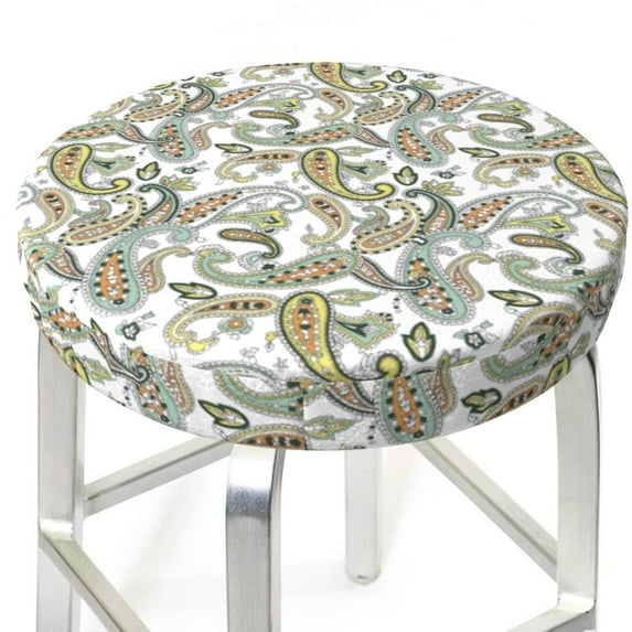 Paisley Pattern No.90109 Round Bar Stool Seat Covers, Elastic Round Chair Cover Stool Seat Slipcover Bar Stool Cushions Round Pad for 12-14 inch