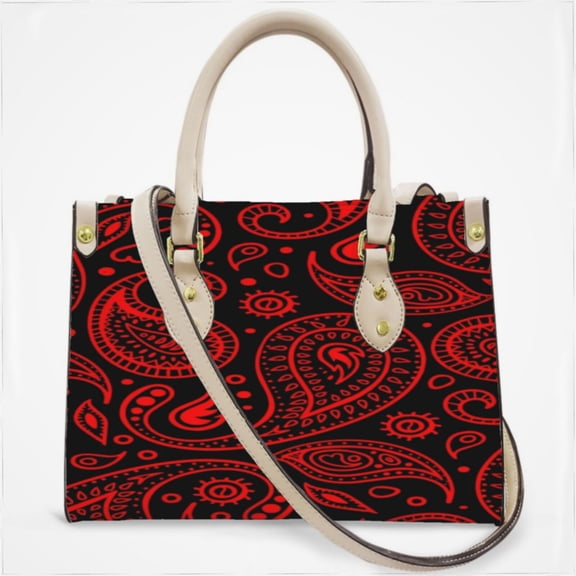 Paisley Pattern Red On Black Background Bandana Cross Body Bags For Women Small Leather Female Handbags Fashion Top-Handle Totes