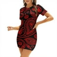 thumbnail image 1 of Paisley Pattern Red on Black Background Bandana Dress Summer Elegant Women's Dress Women's Clothing, 1 of 9