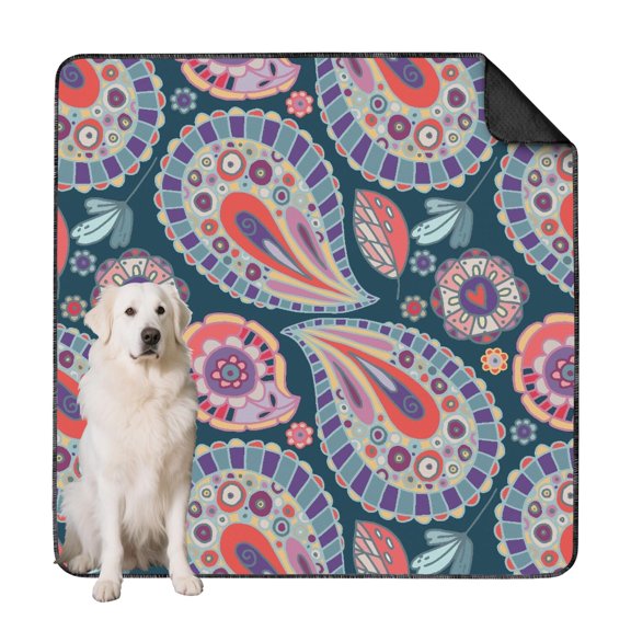 Paisley Pattern Reusable Pet Pad, 72"x72" Washable Dog Pee Mat with Non-Skid Backing, for Absorbing Accidents in Crates and Kennels.