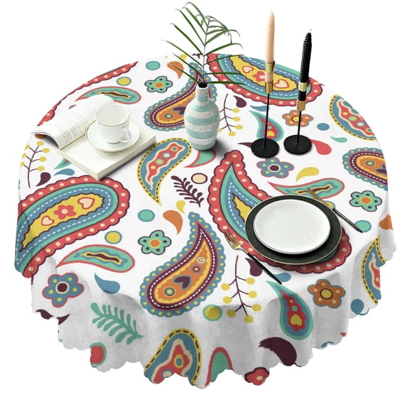Paisley Pattern Round Tablecloth 60 Inch Vintage Floral Accent Table Cover Durable Material for Kitchen Dining Room