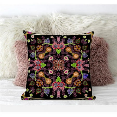 Paisley Pattern Square Indoor/Outdoor Pillow in Black Gold Pink 28x28
