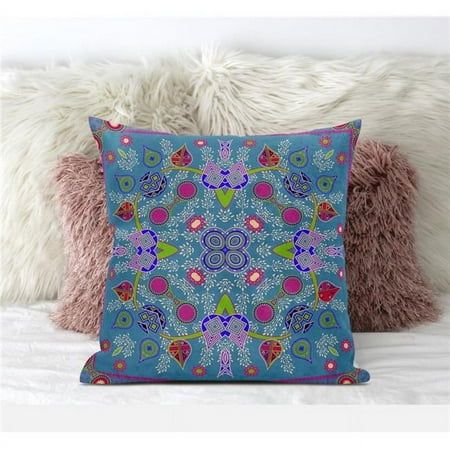 Paisley Pattern Square Indoor/Outdoor Pillow in Dark Muted Blue Pink Green 20x20